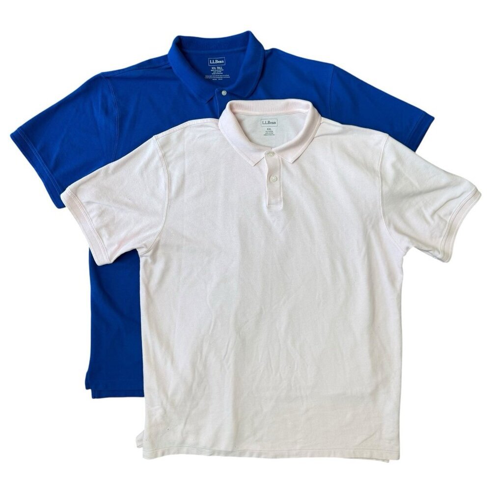 LL Bean Polo Shirt Mens XXL TALL Lot of 2 Short Sleeve Golf Pink Blue